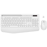 Wireless Keyboard and Mouse Combo - Full-Sized Ergonomic Keyboard with Wrist Rest, Phone Holder, Sleep Mode, Silent 2.4GHz Keyboard Mouse Combo for Computer, Laptop, PC, Mac, Windows (Off-White)