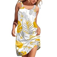 Women's Beach Dresses Sleeveless Floral Printed Sundress Swing Loose Tank Tshirt Dress Midi Dress for Sundress