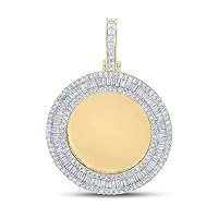 The Diamond Deal 10kt Yellow Gold Mens Baguette Diamond Memory Circle Charm Pendant 1-1/2 Cttw