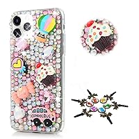 STENES Sparkle Case Compatible with Moto G Play (2023) Case - Stylish - 3D Handmade Girls Women Bling Balloon Candy Ice-Cream Bus Rhinestone Crystal Diamond Design Cover Case - Pink