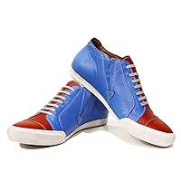 Modello Rodolfo - Handmade Italian Mens Color Blue Fashion Sneakers Casual Shoes - Cowhide Smooth Leather - Slip-On