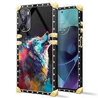 for Moto G Stylus 4G/5G 2022 Case,Ink Wolf Square Case for Girls Women Luxury Metal Decorative Soft TPU Drop Resistant Scratch Cover Case for Motorola Moto G Stylus 2022 4G/5G