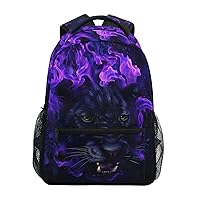 ALAZA Panther Head Animal Purple Backpack Purse with Multiple Pockets Name Card Personalized Travel Laptop School Book Bag, Size M/16.9 in