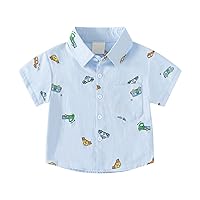 Top Fruit Little & Big Boys Short Sleeve Button Down Shirt Cartoon Car Pattern with Pockets for 2 to 8 Years 7 11