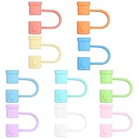 10 Pieces Silicone Straw Cover Set Reusable Drinking Straw Tips Compatible with 6-8mm Straws 10 Colors Available Perfect for Traveling, Picnicking, Fitness, Party Decoration and Protection