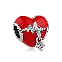 KunBead Jewelry Heartbeat Love Wedding Heart Enamel Crystal Bead Charms Compatible with Pandora Bracelets