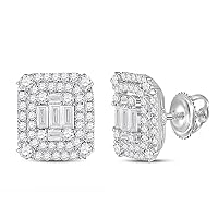The Diamond Deal 14kt White Gold Womens Baguette Diamond Cluster Earrings 1-1/5 Cttw