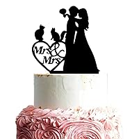 RUXINLY Lesbian Wedding Cake Topper with Two Cats Mrs and Mrs, Same Sex Unique Wedding Cake Topper Funny, Brides Silhouette