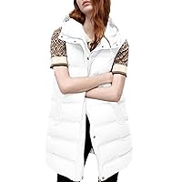 Tanming Women's Long Puffer Vest Cotton Sleeveless Puffy Jacket with Removable Hood