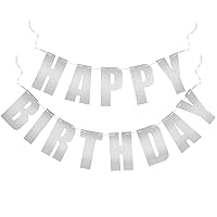 Happy Birthday Banner, Pre-Strung Silver Happy Birthday Banner for Birthday Party Decorations, No DIY, Happy Birthday Sign for Kids, Adults, Perfect Birthday Party Supplies