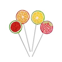 Candy Shop Handmade Assorted Fruit Flavored Lollipops, Fruity Strawberry, Orange, Lemon, Grape, and Green Apple Suckers (7 OZ)