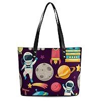 Womens Handbag Space Planets Pattern Leather Tote Bag Top Handle Satchel Bags For Lady