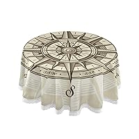 ALAZA Vintage Nautical Compass Round Tablecloth Polyester Lace Table Covers Circle Table Cloth 60 Inch for Birthday Party Wedding Holiday Kitchen Dining Room Decoration