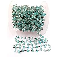 36 inch Long gem Apatite 3-6mm Nugget Chips Shape Smooth Cut Beads Wire Wrapped Silver Plated Rosary Chain for Jewelry Making/DIY Jewelry Crafts #Code - ROSARYCH-0049
