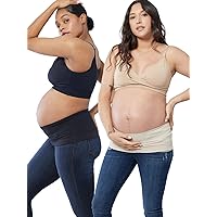 Ingrid & Isabel Bellaband, Maternity Jeans & Pants Extender, Everyday Soft & Seamless Belly Band, 2-Pack, Black & Nude, Womens Size 1