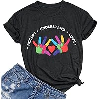 Be Kind Autism Shirt Women Autism Awareness Tee Accept Understand Love T-Shirt Casual Short Sleeve Graphic Tee Tops