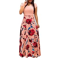 Womens Fashion Casual Floral Printed Maxi Dress Short Sleeve Party Long Max Dress