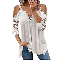 Summer Women Cold Shoulder Tops Fashion Sexy Loose Fit Short Sleeve Zipper Printing Strapless Long Tunic Blouse, Navy, 3X-Large