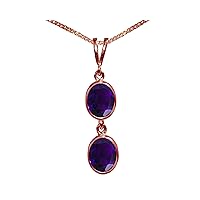 Beautiful Jewellery Company BJC® Solid 9ct Rose Gold Natural Amethyst Double Drop Oval Gemstone Pendant 3.00ct & 9ct Rose Gold Curb Necklace Chain