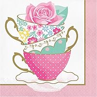 Creative Converting Floral Tea Party Teacup Napkins, 16 ct, Multicolor, 6.5