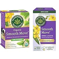 Bundle of Traditional Medicinals Smooth Move Senna Laxative Capsules, Natural Herbal Constipation Relief, 50 Capsules (Pack of 1) + Traditional Medicinals Organic Smooth Move Peppermint Tea, 16 ct