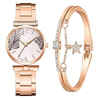 Women's Watch Bracelet Set, Women's Stainless Steel Belt Fashion Diamond Inlaid Alloy Leisure Quartz Watch, Business Casual Luxury Analog Wristwatch