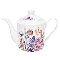 Bone China Teapot Floral Teapot 1.15-qt. (1.1 L) Lavender Meadow Tea Pot Tea Brewer for Tea or Coffee Tea Kettle Kitchen Tea Pot