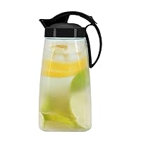 QuickPour Water, Juice, and Beverage Airtight Pitcher, Made in Japan, 2.3 qt, 73 oz, Black
