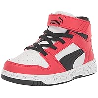 PUMA Rebound Layup Mid Sneaker, Scratch White Black-for All Time Red, 6 US Unisex Big Kid
