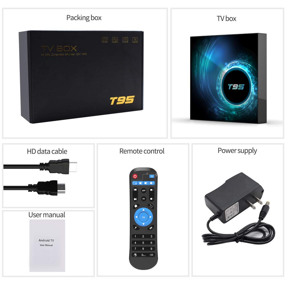 T95 Android TV Box 10.0 2GB RAM 16GB ROM 6K Ultra HD, AllWinner H616 64bit Support 3D USB HD H.265 2.4/5GHz Dual WiFi Ethernet Android Box