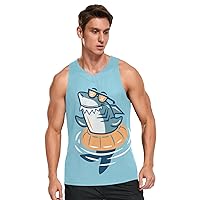 Mens Tank Top Sleeveless Tees Novelty Vest Quick Dry Sports Relax Shark Swimming Pool Workout Tanks S