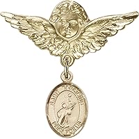 Jewels Obsession Baby Badge with St. Tarcisius Charm and Angel with Wings Badge Pin | Gold Filled Baby Badge with St. Tarcisius Charm and Angel with Wings Badge Pin - Made in USA