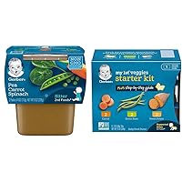 Gerber 2nd Foods Pea, Carrot & Spinach Pureed Baby Food, 4 Ounce Tubs, 2 Count (Pack of 8) & Purees My 1st Vegetables, Box of 6 2 Ounce Tubs (Pack of 2)