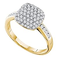 TheDiamondDeal 14kt Yellow Gold Womens Round Pave-set Diamond Square Cluster Ring 1/2 Cttw