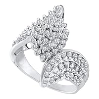 TheDiamondDeal 10kt White Gold Womens Round Prong-set Diamond Oval Cluster Bypass Ring 1.00 Cttw