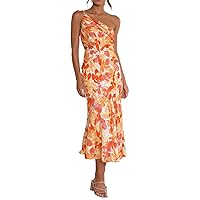 Womens Sexy Off Shoulder Sleeveless Ruched Satin Floral Printed Bodycon Party Clubwear Casual Fishtail Dress