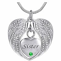 Heart Cremation Urn Necklace for Ashes Urn Jewelry Memorial Pendant with Fill Kit and Gift Box - Always on My Mind Forever in My Heart for Sister(May)