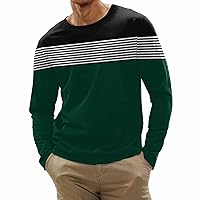 Mens Graphic Long Sleeve Shirts Fashion Casual Stripe Printed Long Sleeve O-Neck Shirts Tops Blouse