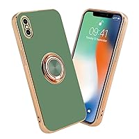Case Compatible with Apple iPhone Xs MAX in Glossy Light Green - Gold with Ring - Protective Cover Made of Flexible TPU Silicone, with Camera Protection and Magnetic car Holder