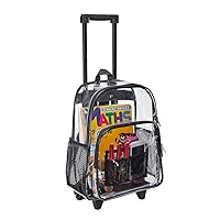 Rolling Clear Backpack, Heavy Duty Cold-Resistant Security Transparent PVC Backpack with Wheels (Black)
