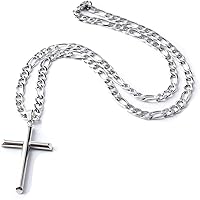 14K White Figaro Chain Style Cross Pendant Necklace Solid Lobster Clasp For Men,Women,Teens. Thin For Charms Choose Length “16”, “18