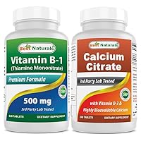 Best Naturals Vitamin B1 as Thiamine Mononitrate 500 mg & Calcium Citrate with Vitamin D-3