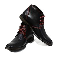 Modello Ferrara - Handmade Italian Mens Color Black Ankle Chukka Boots - Cowhide Smooth Leather - Lace-Up