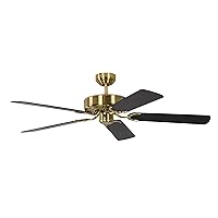 Deckenventilator ohne Beleuchtung Potkuri, Gehäuse Messing seidenmatt, Flügel in schwarz, 132 cm, für Räume bis zu 25m²