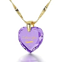 Infinity I Love You Necklace Heart Pendant Pure Gold Inscribed on CZ, 18