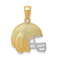 14K Yellow Gold and Rhodium-Plating Satin & Polished Football On Helmet Pendant