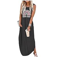 CHUNTIANRAN Women's Summer Maxi Dress Casual Loose Sundress Long Dress Sleeveless Vacation Beach Dresses with Pockets