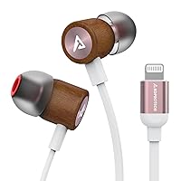 Lightning Headphones ADPROTECH Wired Earbuds Wood MFi Certified Earphones in-Ear Magnetic Headset with Microphone and Volume Controller Compatible iPhone 14 13 12 11 Pro Max iPhone XS Max XR Rose Gold