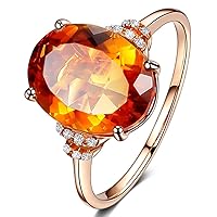 Kardy Simple Fashion Unique Natural Gemstone Citrine Bridal Diamond Wedding Ring 14K Solid Rose Gold for Women