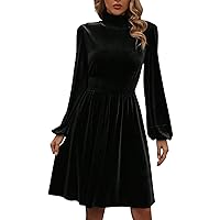 Women's Holiday Dresses Fashionable Casual Solid Color Pullover A-Line Skirt Long Sleeved V Neck Dress, S-2XL